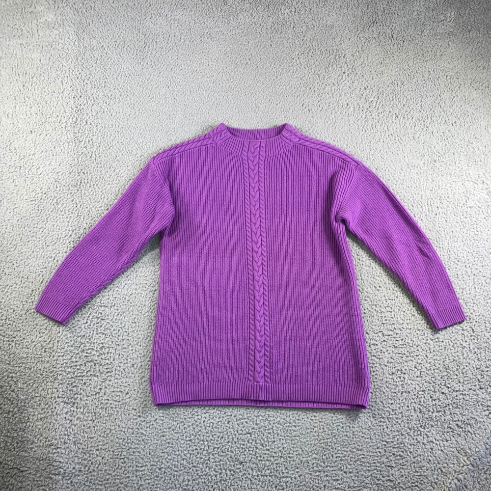 Talbots Cable Knit Fisherman Sweater Women Large Mock Neck Lambs Wool Blend - Picture 2 of 10